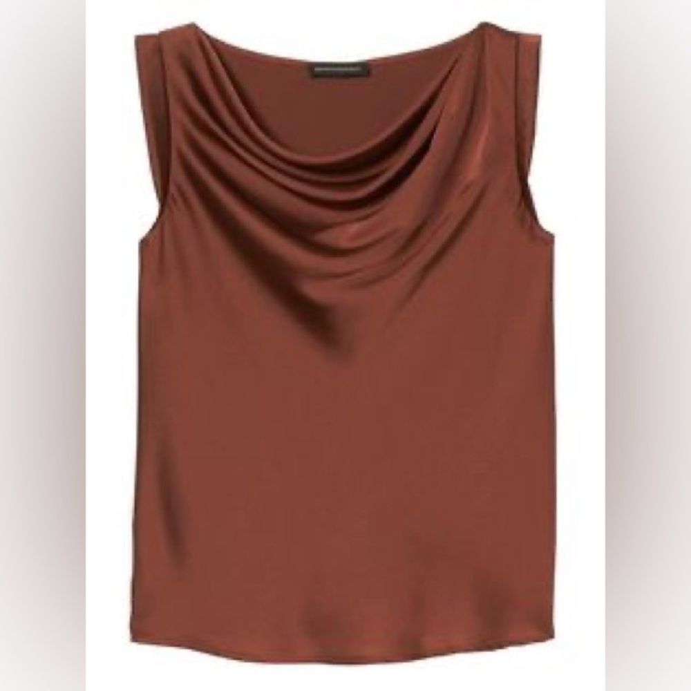 Banana Republic Shiny Satin Cowl Neck Cinnamon Brown Sleeveless Luxe Top Fall 17